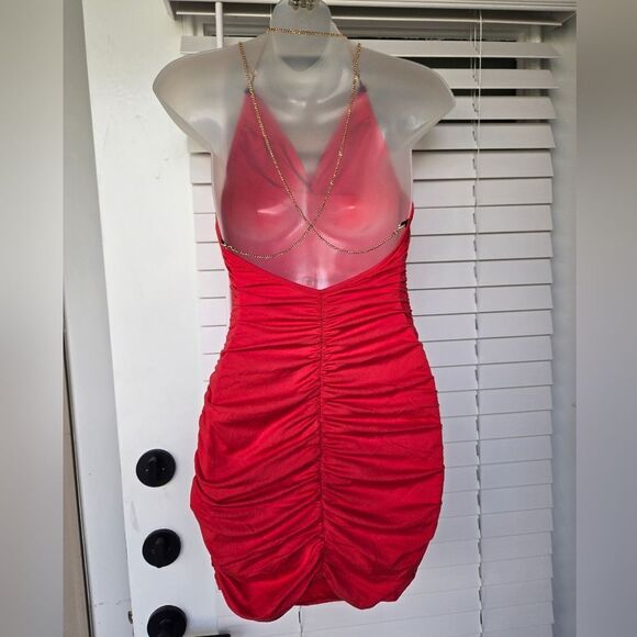 Allurite Women's Elegant Backless V-Neck Bodycon Sexy Date Mini Dress Red Sz XS - Picture 6 of 10